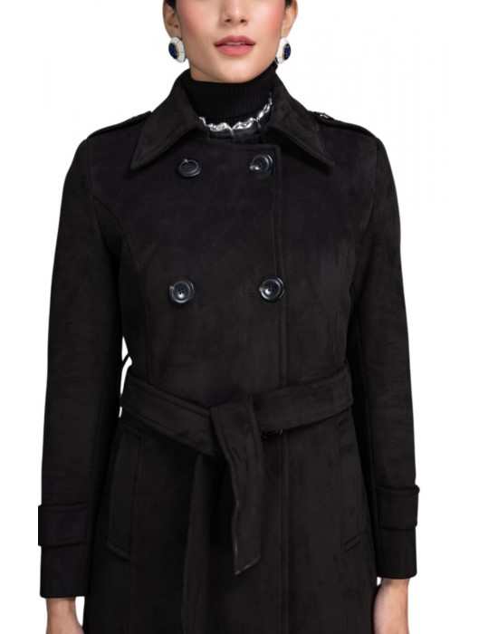 Women Double Breasted Coat Black